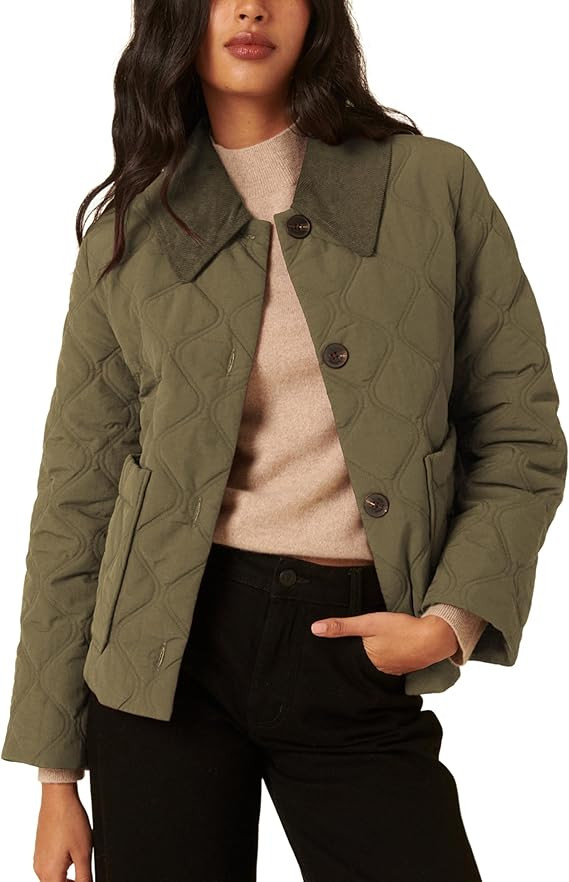 Lviefent Womens Corduroy Collar Quilted Jacket Lightweight Puffer Jacket Padded Coat Button Down ... | Amazon (US)