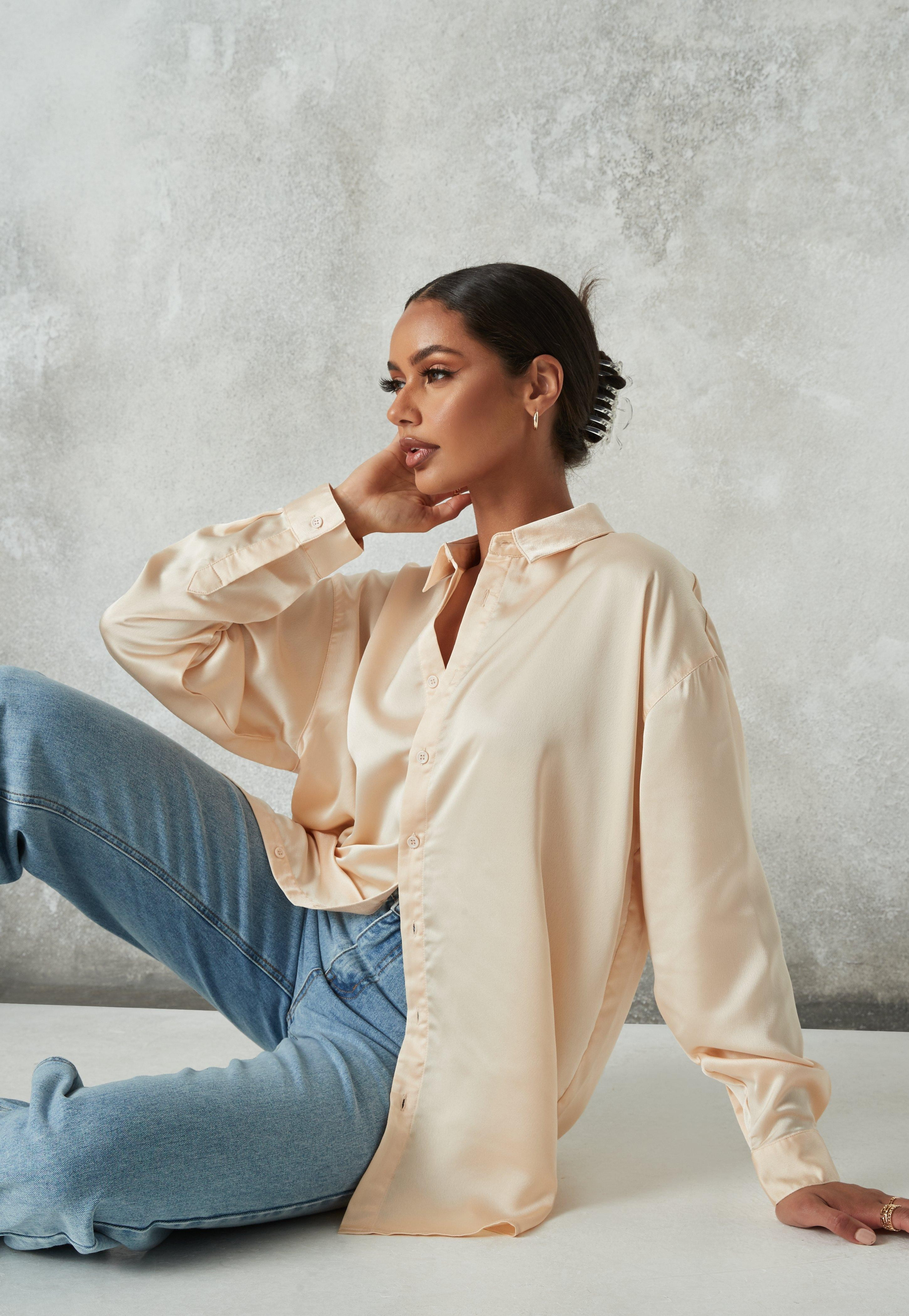 Nude Extreme Oversized Satin Shirt | Missguided (US & CA)