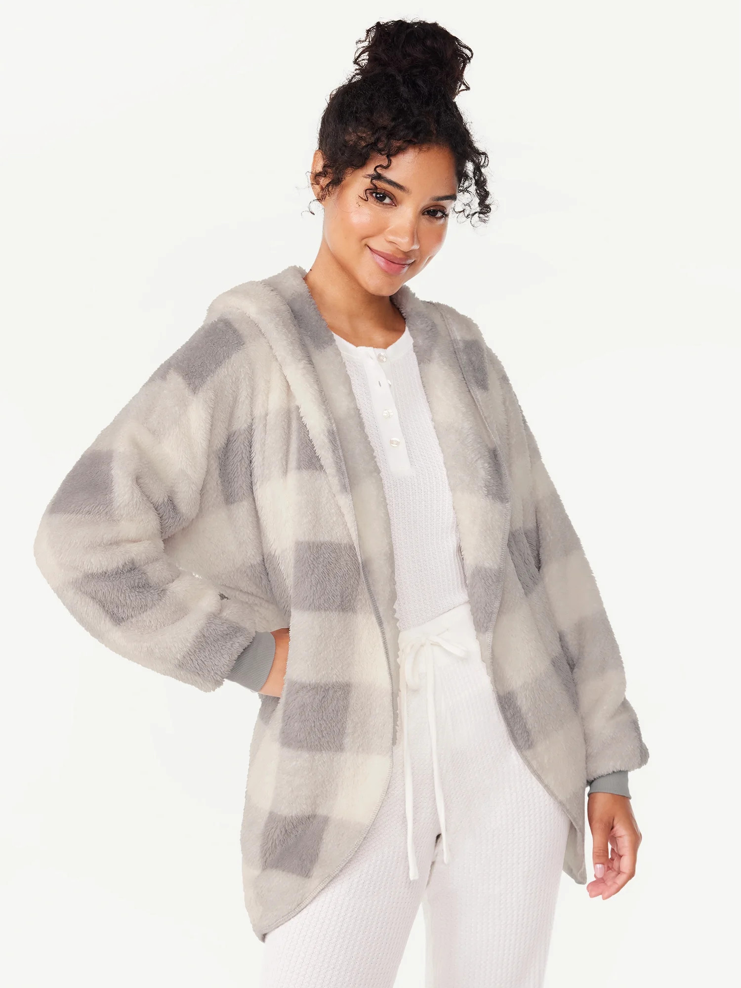 Joyspun Women’s Plush Hoodie Cardigan, Sizes XS to 3X | Walmart (US)