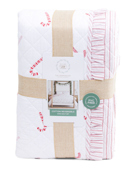 Candy Cane Quilt Set With Ruffle Trim | TJ Maxx