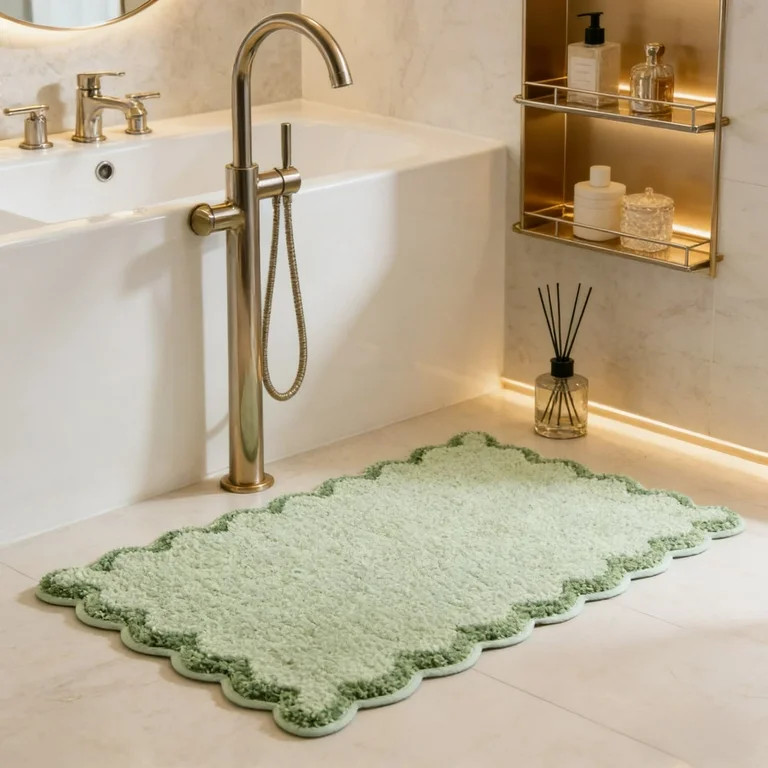 Green Scalloped Bathing Mat, New Microfiber-cotton Scallop Bathroom Rugs, Cozy Household Shower M... | Walmart (US)