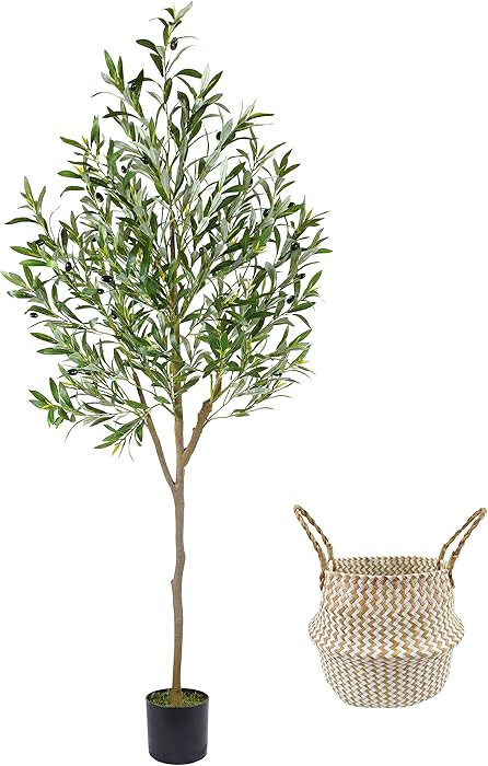 Artificial Olive Tree, 6ft Tall Fake Olive Leaves Plant with Basket, Indoor Outdoor Faux Olive To... | Amazon (US)