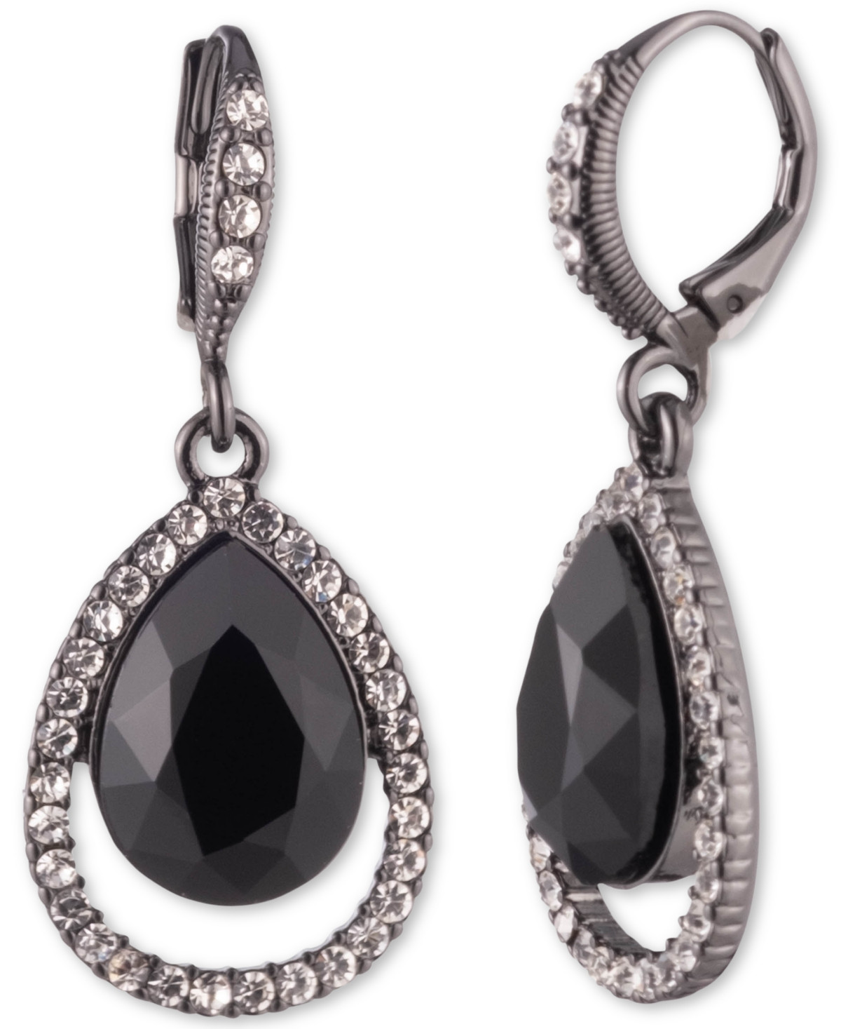 Givenchy Silver-Tone Pave & Color Crystal Drop Earrings - Black | Macy's