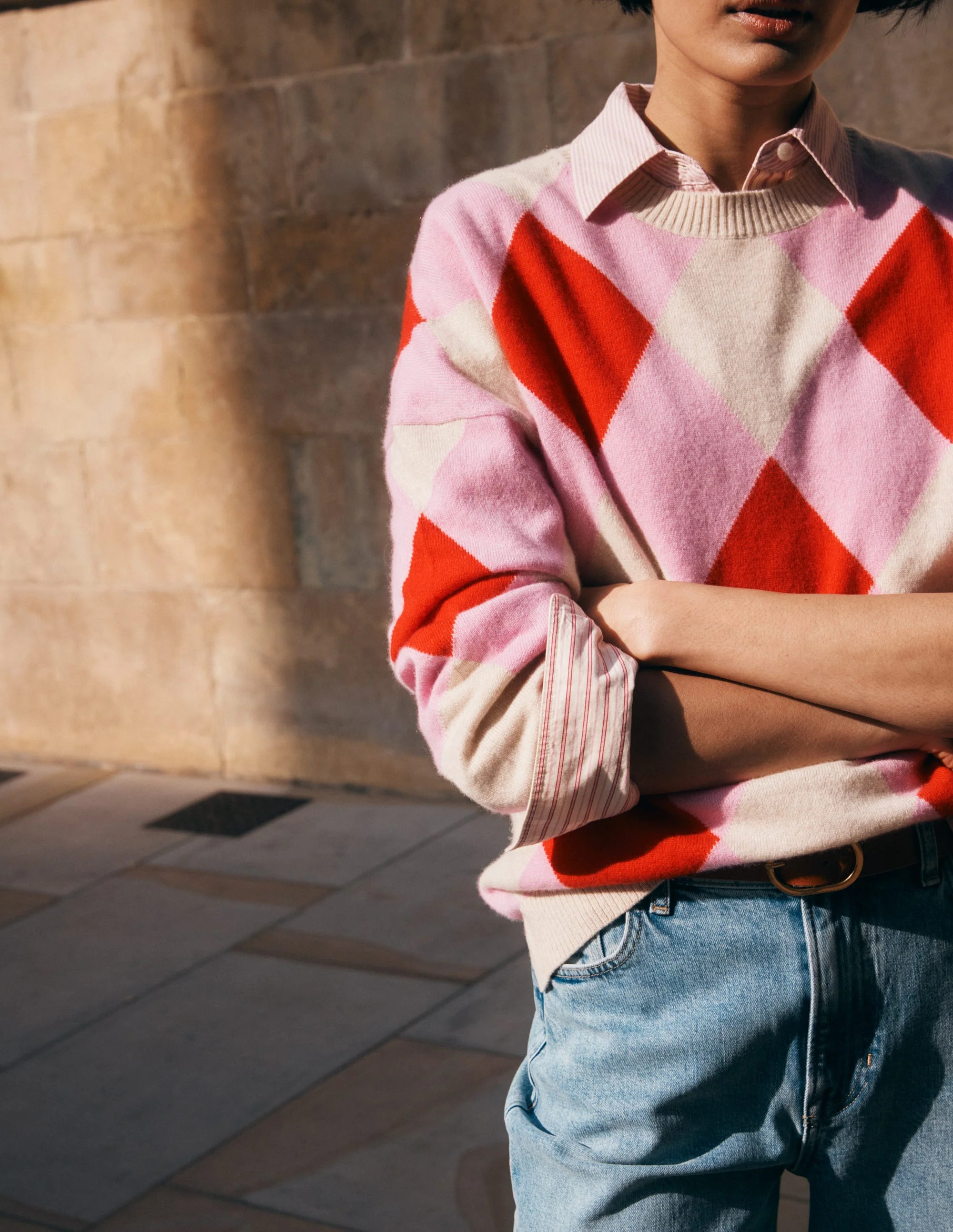 Anastasia Kaschmirpullover-Rot und Rosa Argyle | Boden DE