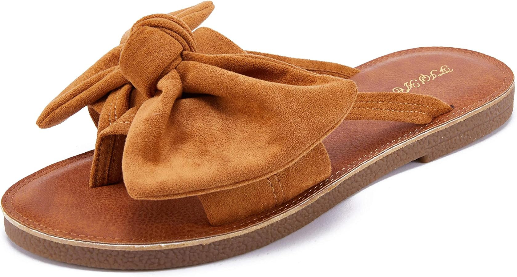 FISACE Womens Slip On Flip Flops Ring Toe Strappy Summer Gladiator Flat Sandals | Amazon (US)