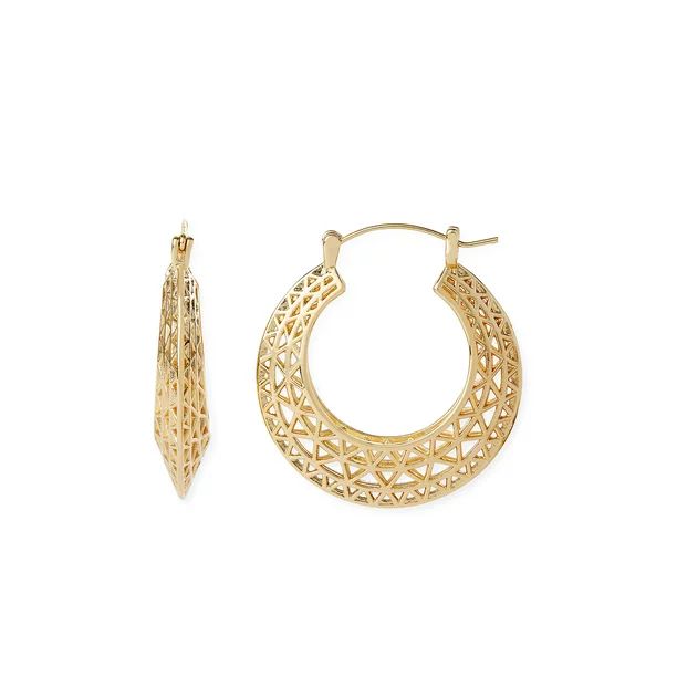 Scoop Women’s 14KT Gold Flash Plated Filigree Hoop Earrings - Walmart.com | Walmart (US)