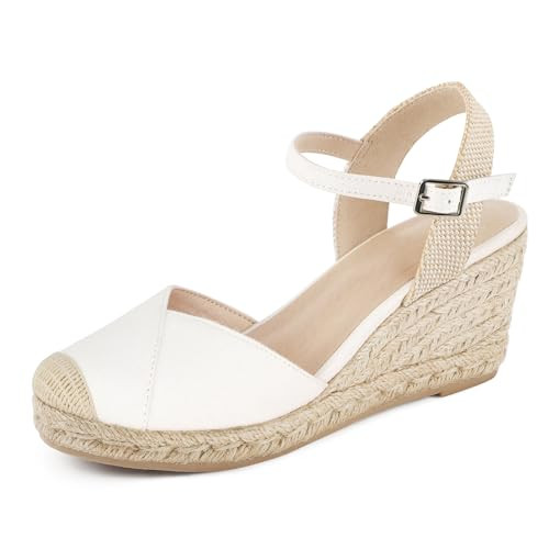 Qonetic Women's Closed Toe Platform Sandals Summer Buckle Ankle Strap Espadrilles Wedge Sandals | Amazon (US)