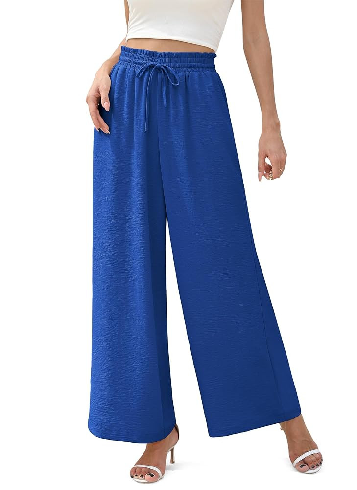 Women's Wide Leg Linen Pants High Waisted Flowy Palazzo Pants Lounge Loose Casual Work Pants Trou... | Amazon (US)