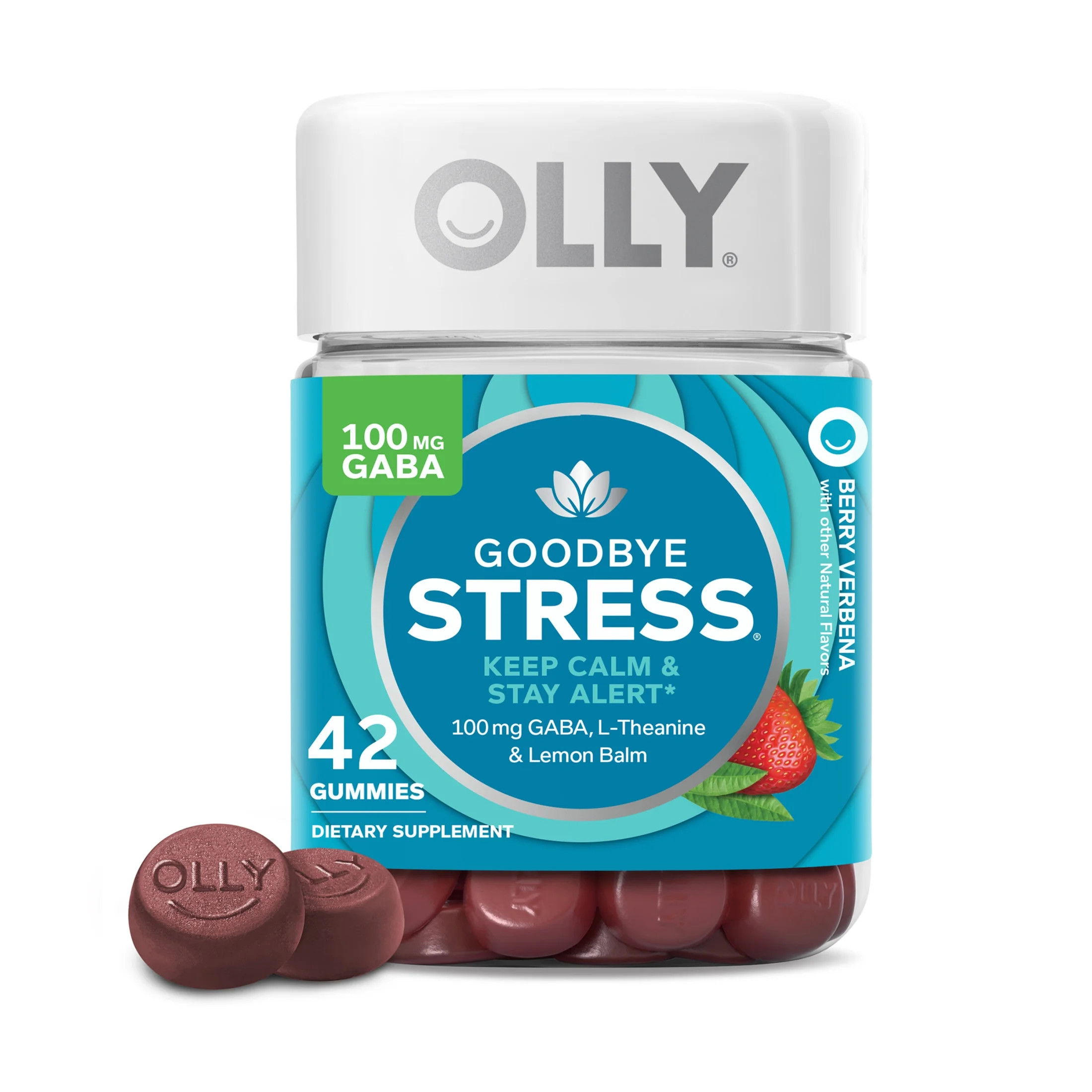 OLLY Goodbye Stress Gummy, Stress Support, GABA, L-Theanine, Lemon Balm, Chamomile, Berry, 42 Ct | Walmart (US)