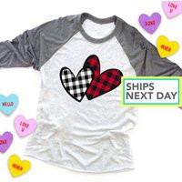 Buffalo Plaid Hearts Raglan Shirt, Valentines Day Baseball Tee, Heart Graphic Tee | Etsy (US)