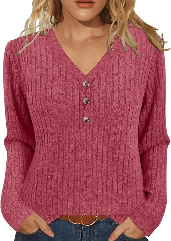 Womens Sweaters Long Sleeve Shirts 2025 Fall Fashion V Neck Sweatshirts Dressy Casual Tunic Tops ... | Amazon (US)