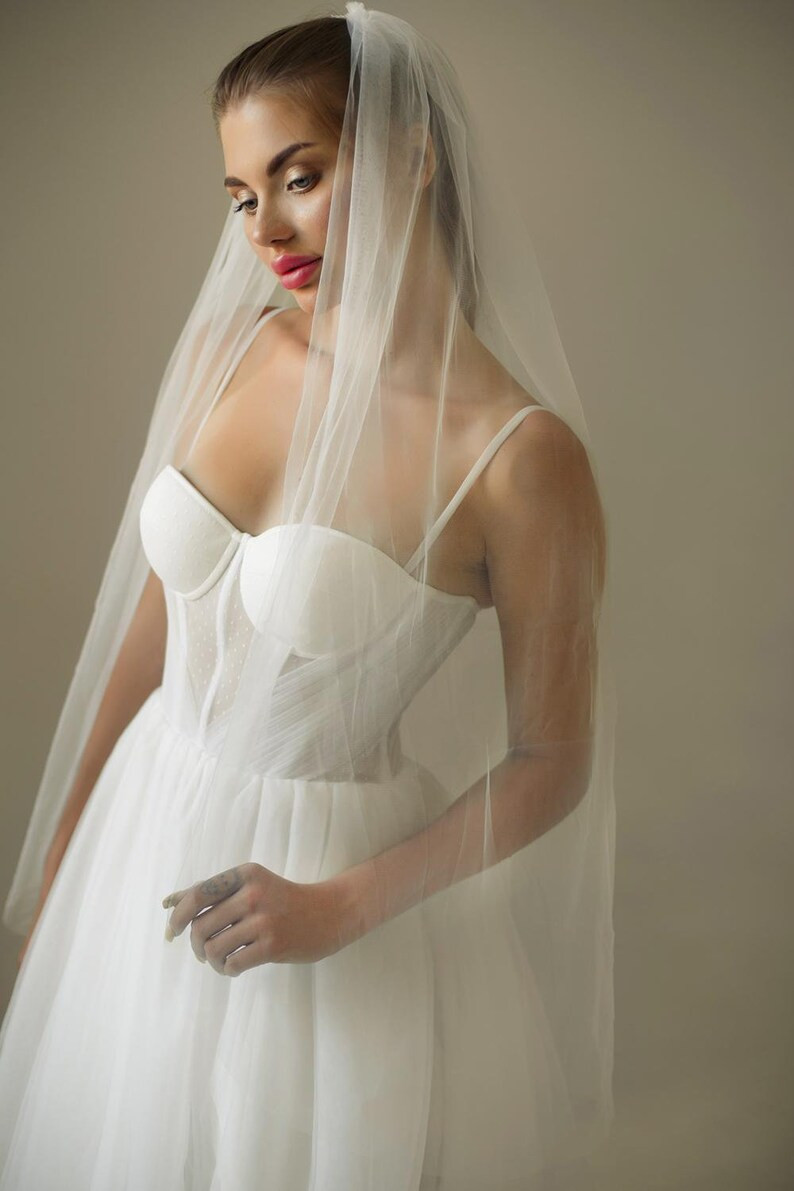 Wedding Veil Simple Tulle Sheer Plain Bridal Veil Raw Edge | Etsy | Etsy (US)