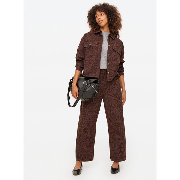 Chocolate Leopard Co-ord Print Relaxed Barrel Jeans 8R | Tu Clothing