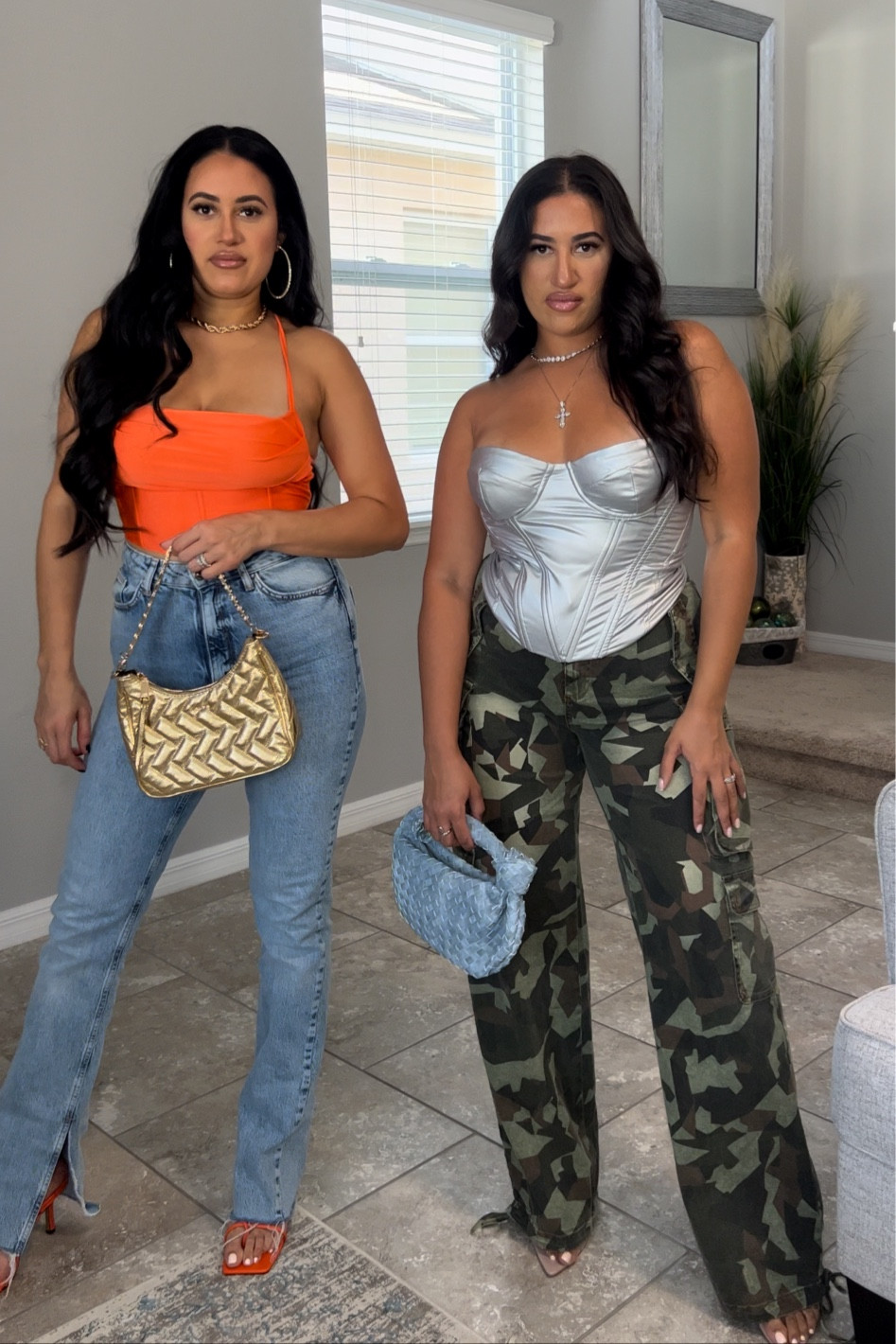Concert style - Sister edition 🪩✨

Tagging similar items 🤍

Camo cargo pants
Sister outfits 
Girls night out 
Street style 
Concert outfit 
Fall style
Party outfit 
Silver corset 
Orange heels
Denim bag 
Gold bag
Brunch outfit 
Vacation night style 

#LTKshoecrush #LTKstyletip #LTKitbag