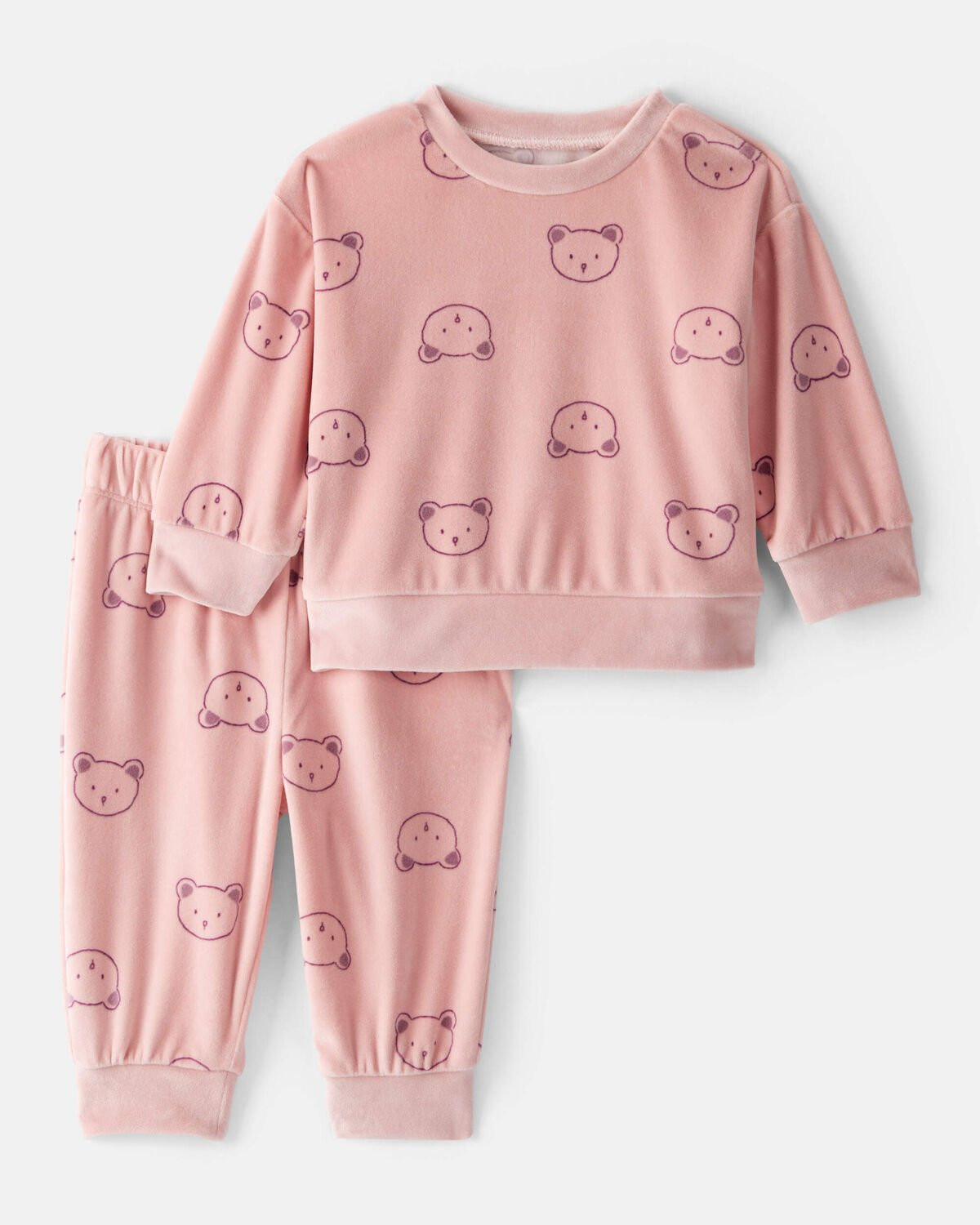 Baby Girl 2-Piece Bear Print Velour Sweatshirt & Jogger Set - Pink | Carter's Inc