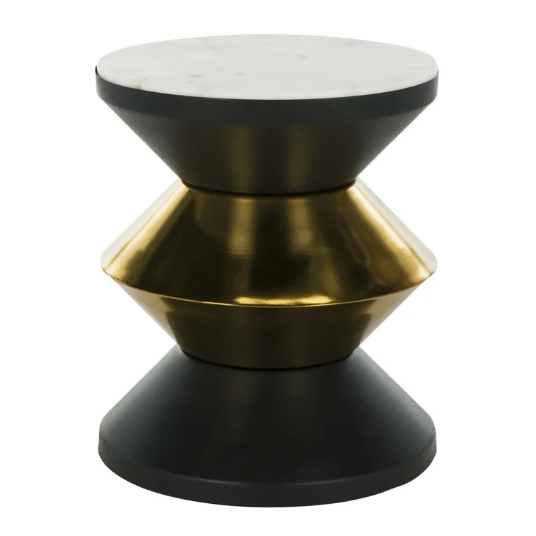 SAFAVIEH Azizi Round Stone Top Glam Side Table, Stone/Black Gold | Walmart (US)