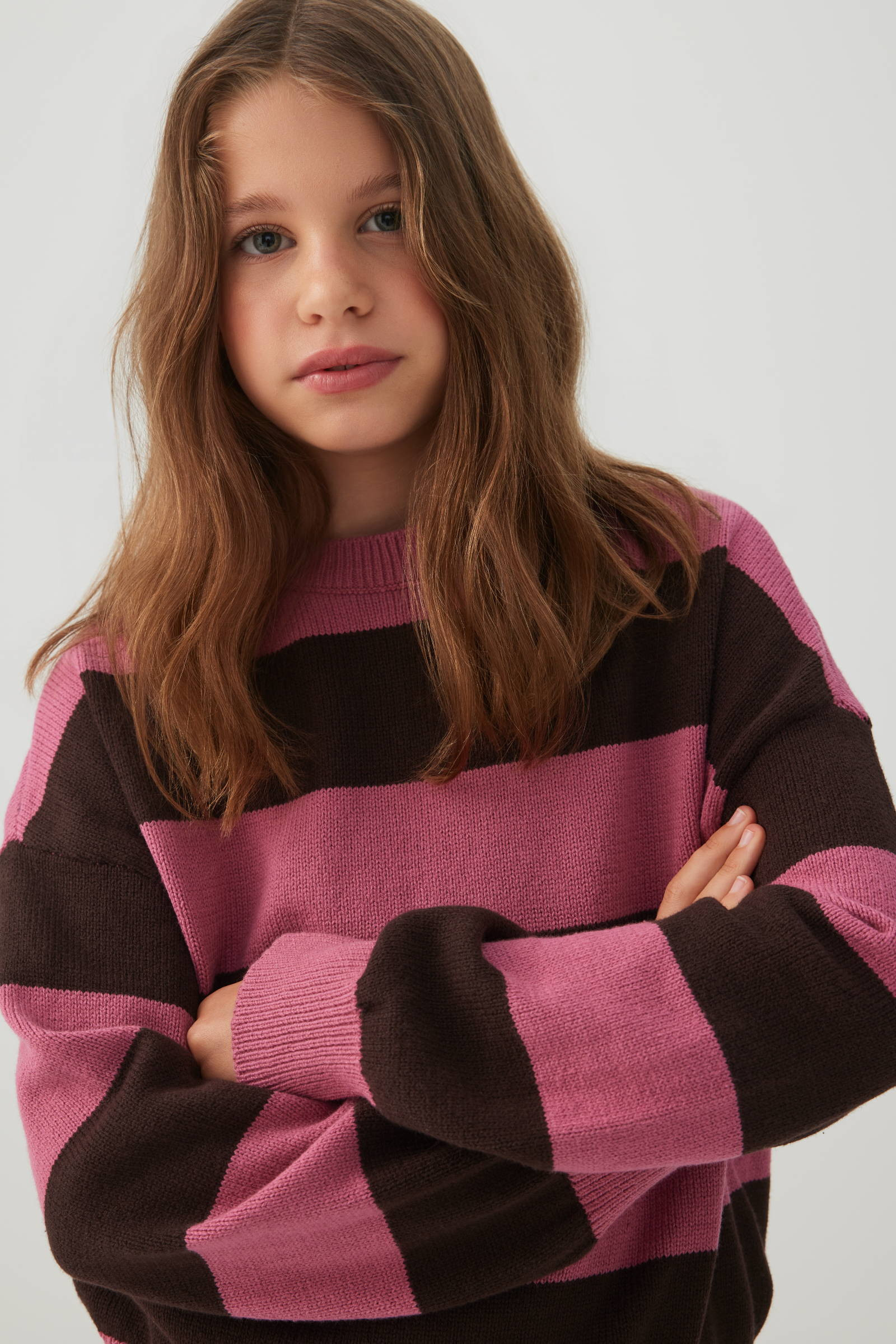 Striped Crew Neck Sweater Pink | Ardene Canada | Ardene US