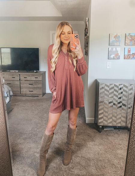 Fall outfit cute fall dress family fall photos outfit idea tan boots 

#LTKstyletip #LTKunder50