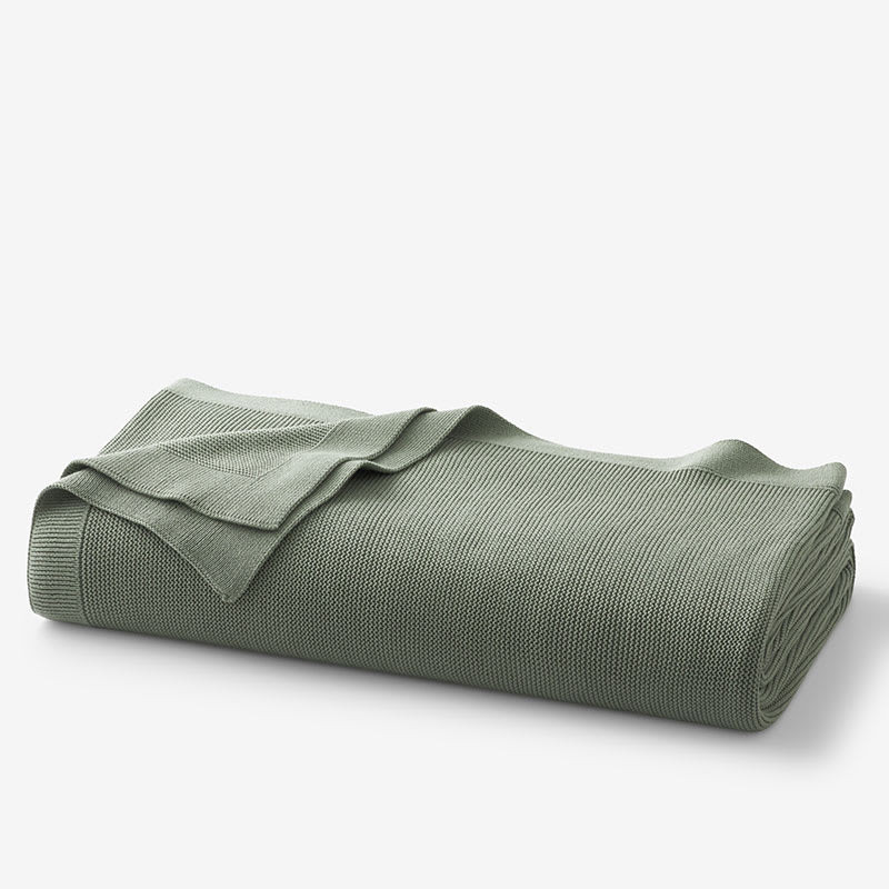Classic All Season Breathable Cotton Knit Blanket - Green, Twin | The Company Store