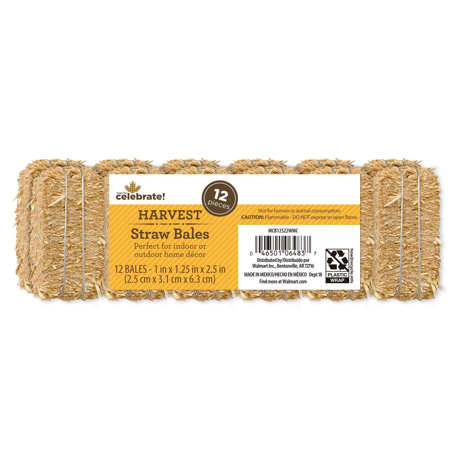Way to Celebrate! 12 Piece Decorative Straw Bale 1 inch x 1.25 inch x 2.5 inch Natural Golden | Walmart (US)