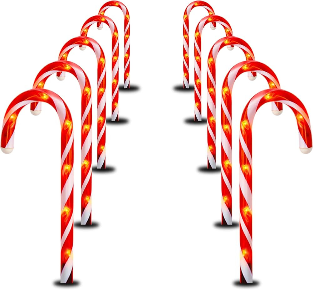 FUNPENY 10.6" Christmas Candy Cane Pathway Markers Lights, Set of 10 Connectable Christmas Walkwa... | Amazon (US)