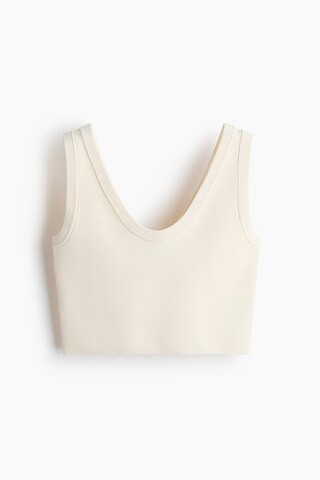 H & M - Cropped Fine-Knit Tank Top - Cream | H&M (US + CA)