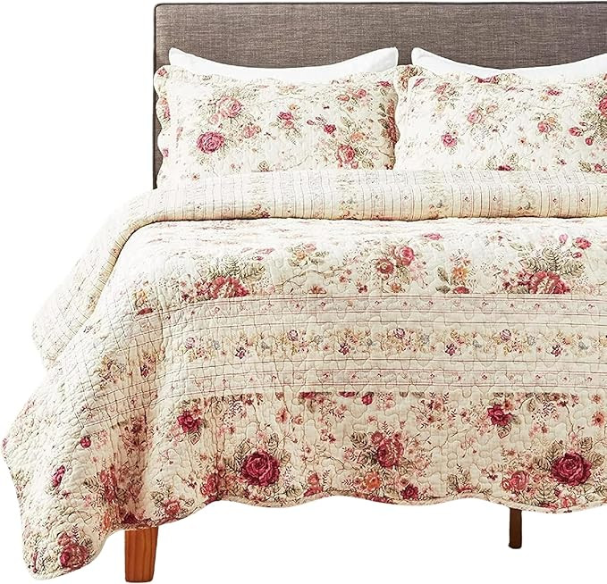 Greenland Home Antique Rose Full/Queen Quilt Set, Ecru | Amazon (US)