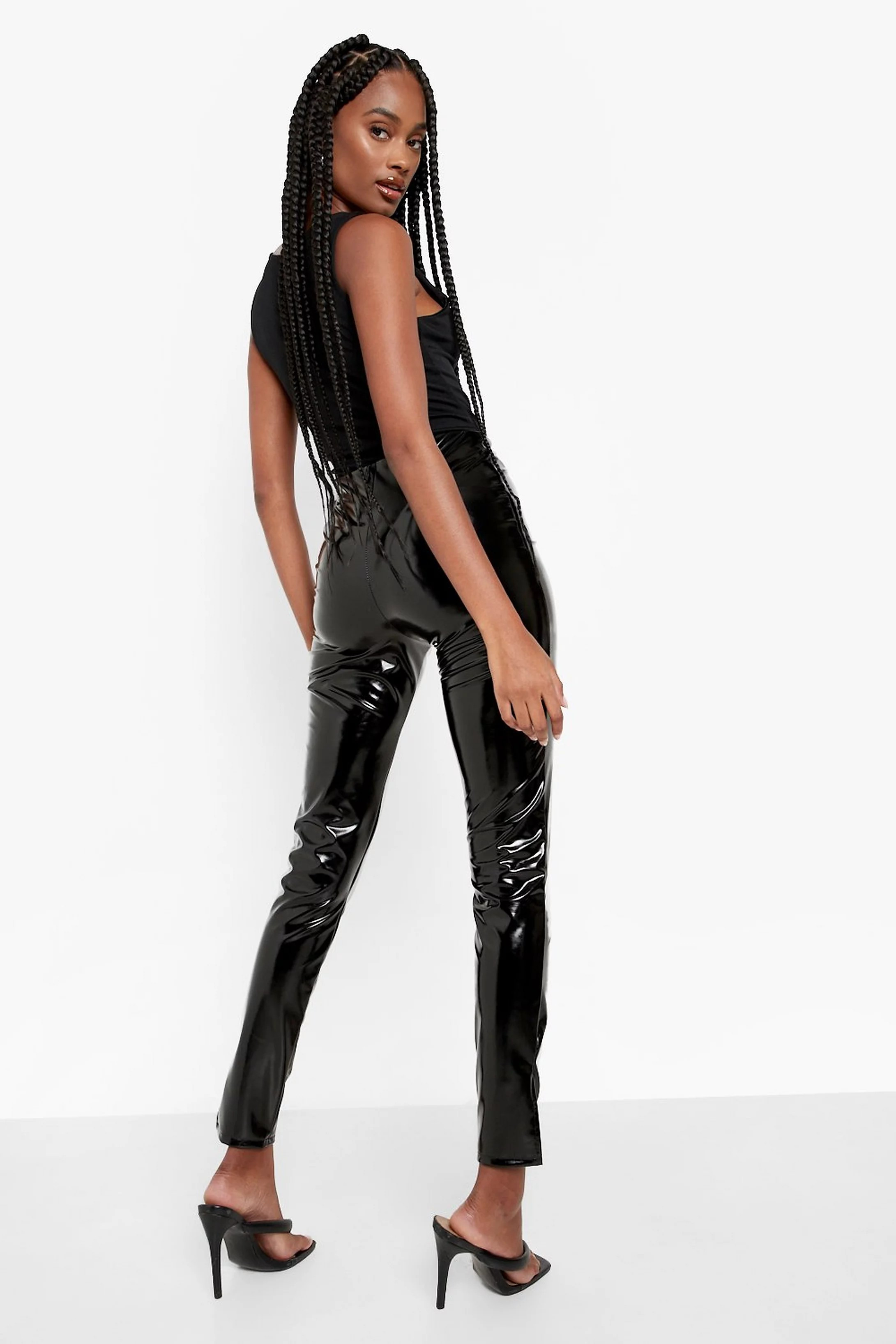 Vinyl Split Hem Leggings | Boohoo.com (US & CA)