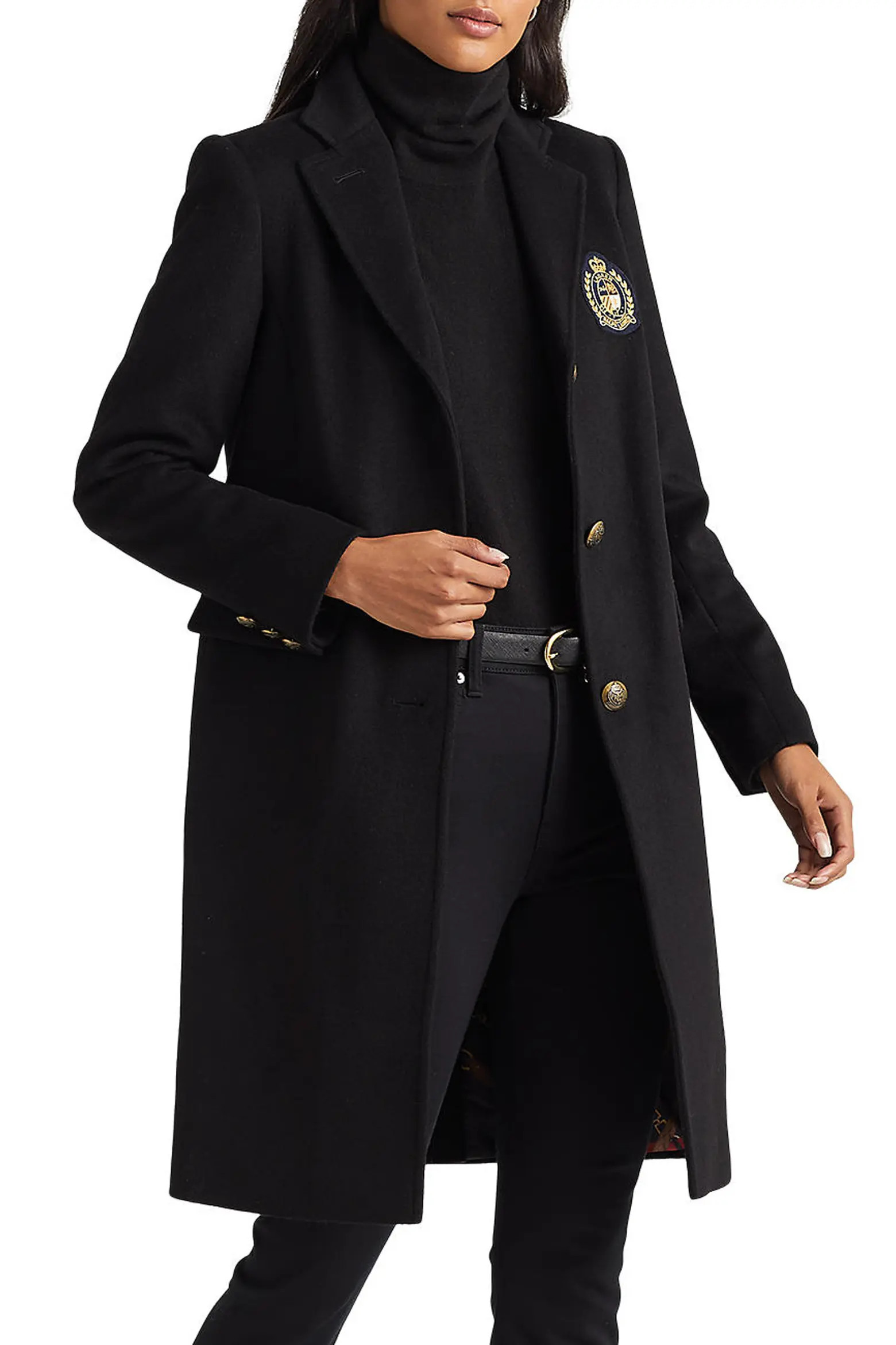 Crest Patch Wool Blend Reefer Coat (Women) | Nordstrom | Nordstrom