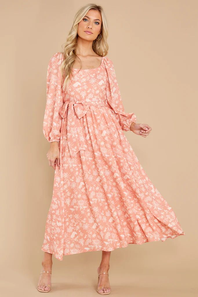 Bright Smiles Peach Floral Print Maxi Dress | Red Dress 