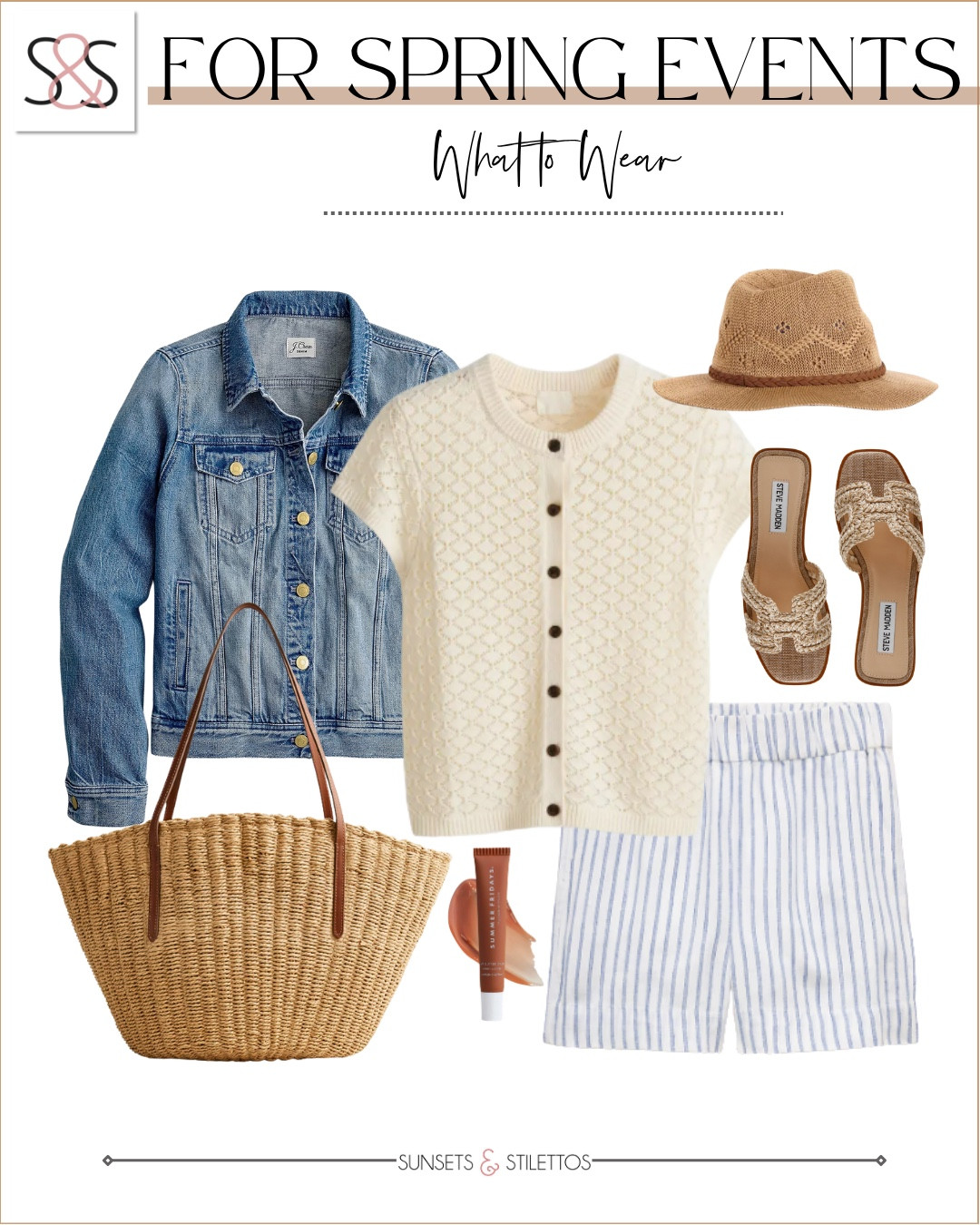 Serving up the perfect spring event formula that works every single time.

spring event outfits casual chic denim jacket wicker bag woven slides striped skirt cream cardigan straw hat comfortable stylish versatile pieces

#LTKSeasonal #LTKOver40 #LTKTravel