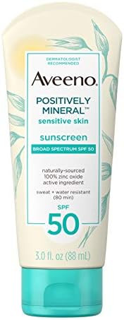 Aveeno Positively Mineral Sensitive Skin Daily Sunscreen Lotion with SPF 50 100 Zinc Oxide NonGre... | Amazon (US)