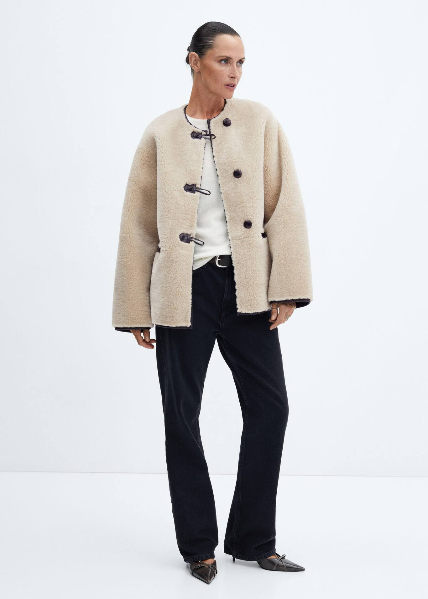 Fur-effect coat with appliqués -  Women | Mango United Kingdom | MANGO (UK)