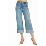 Womens Plus Size High Rise Tummy Control Wide Leg Jeans with Ankle Cuff for Flattering Modern Eve... | Walmart (US)