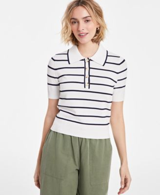On 34th Women's Striped Short Sleeve Polo Sweater - Macy's | Macy's