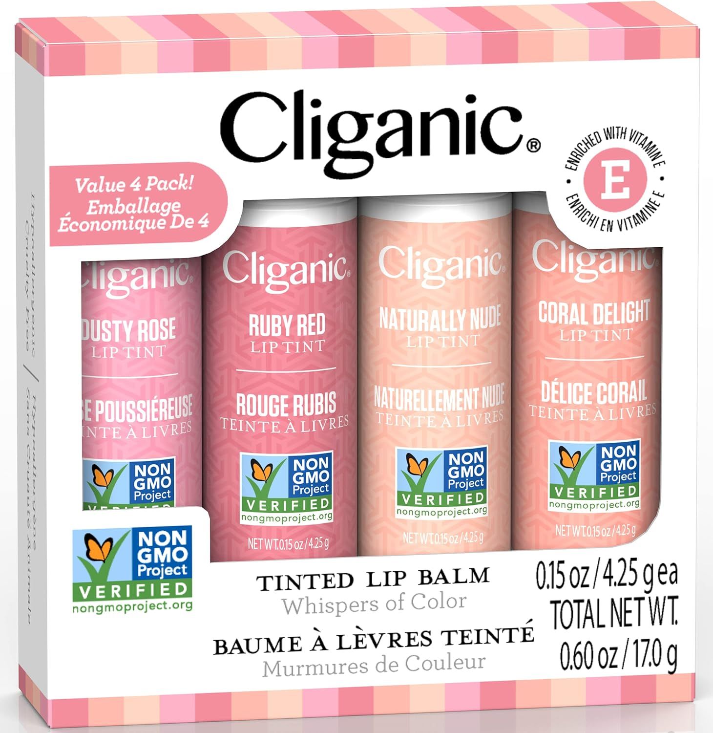 Cliganic Tinted Lip Balm - Non-GMO, 4 Colors - Enriched with Vitamin E, Cruelty Free | Amazon (US)