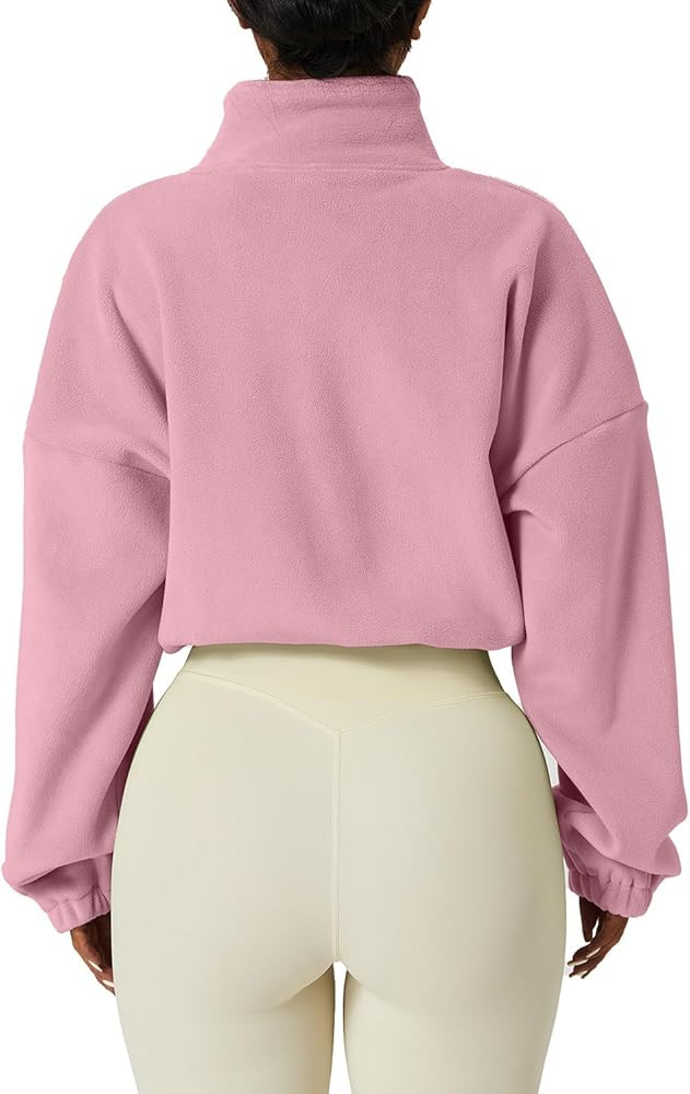 QINSEN Women's Full Zip Fleece Short Jacket Warm Winter Long Sleeve Stand Collar Sherpa Crop Coat | Amazon (US)