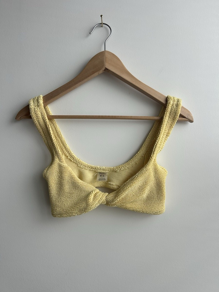 Hunza G Juno Crinkle Twist Bikini Top in Butter Yellow One Size | eBay US