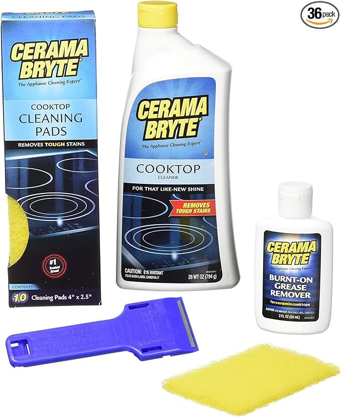 Cerama Bryte Best Value Kit: Ceramic Cooktop Cleaner 28oz, Scraper, 10 Pads, Burnt-on Grease Remo... | Amazon (US)