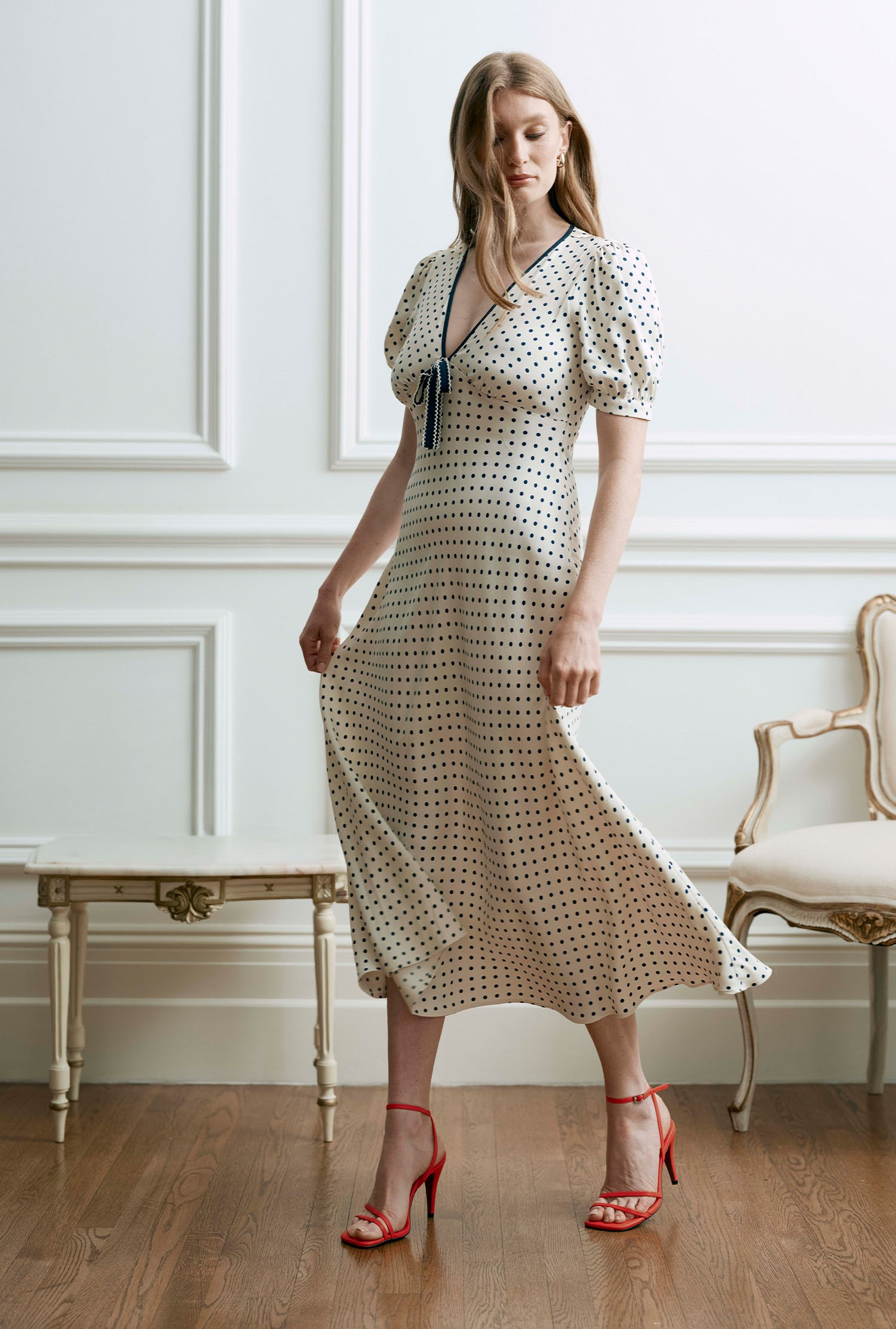 Maryam Polka Dot Crepe Midi Dress | Ghost