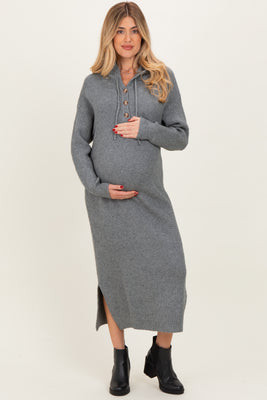 Grey Hooded Sweater Maternity Midi Dress | PinkBlush Maternity