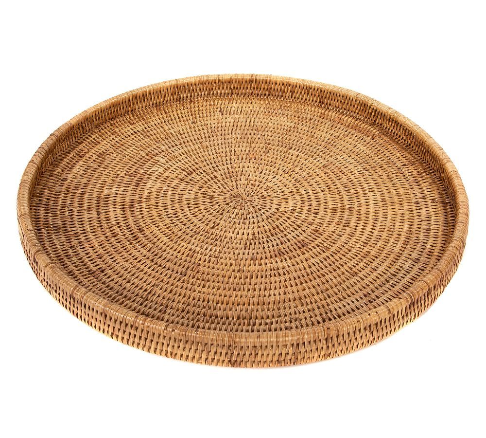 Tava Handwoven Rattan Round Serving Tray, Natural | Pottery Barn (US)