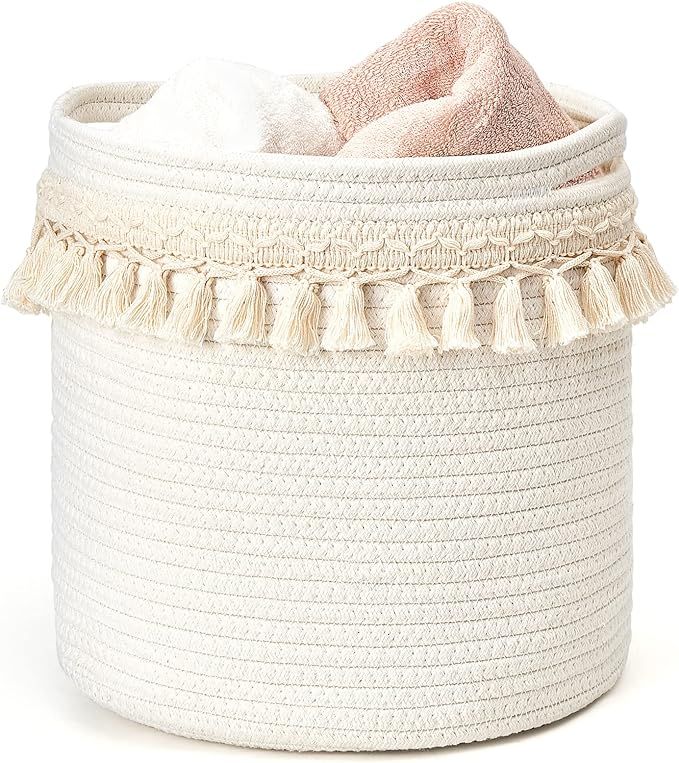Mkono Macrame Decorative Cotton Rope Basket Boho Nursery Decor Small Cute Woven Tassel Closet Sto... | Amazon (US)