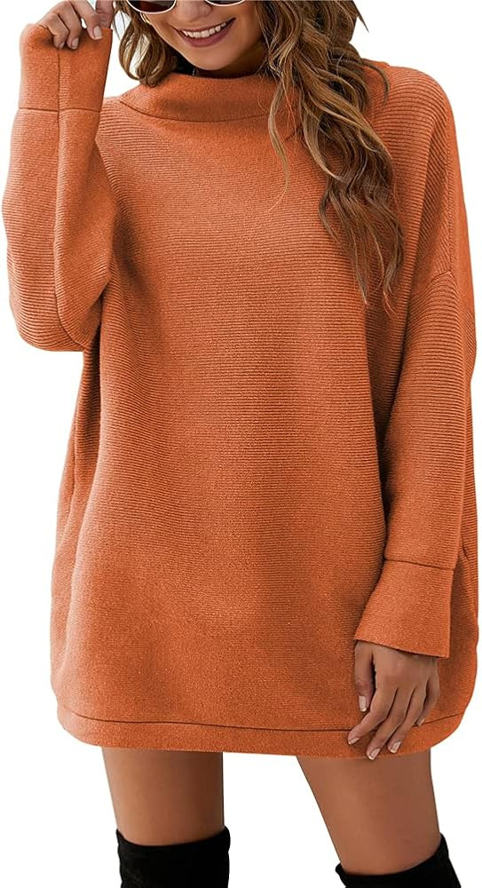 MISSJOY Women Casual Turtleneck Batwing Sleeve Slouchy Oversized Ribbed Knit Tunic Sweaters | Amazon (US)