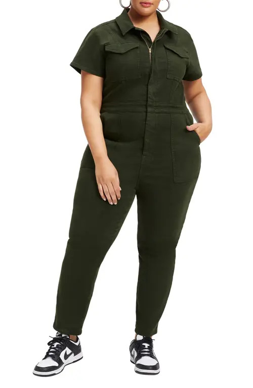 Good American Fit For Success Denim Jumpsuit in Green at Nordstrom, Size 1 | Nordstrom