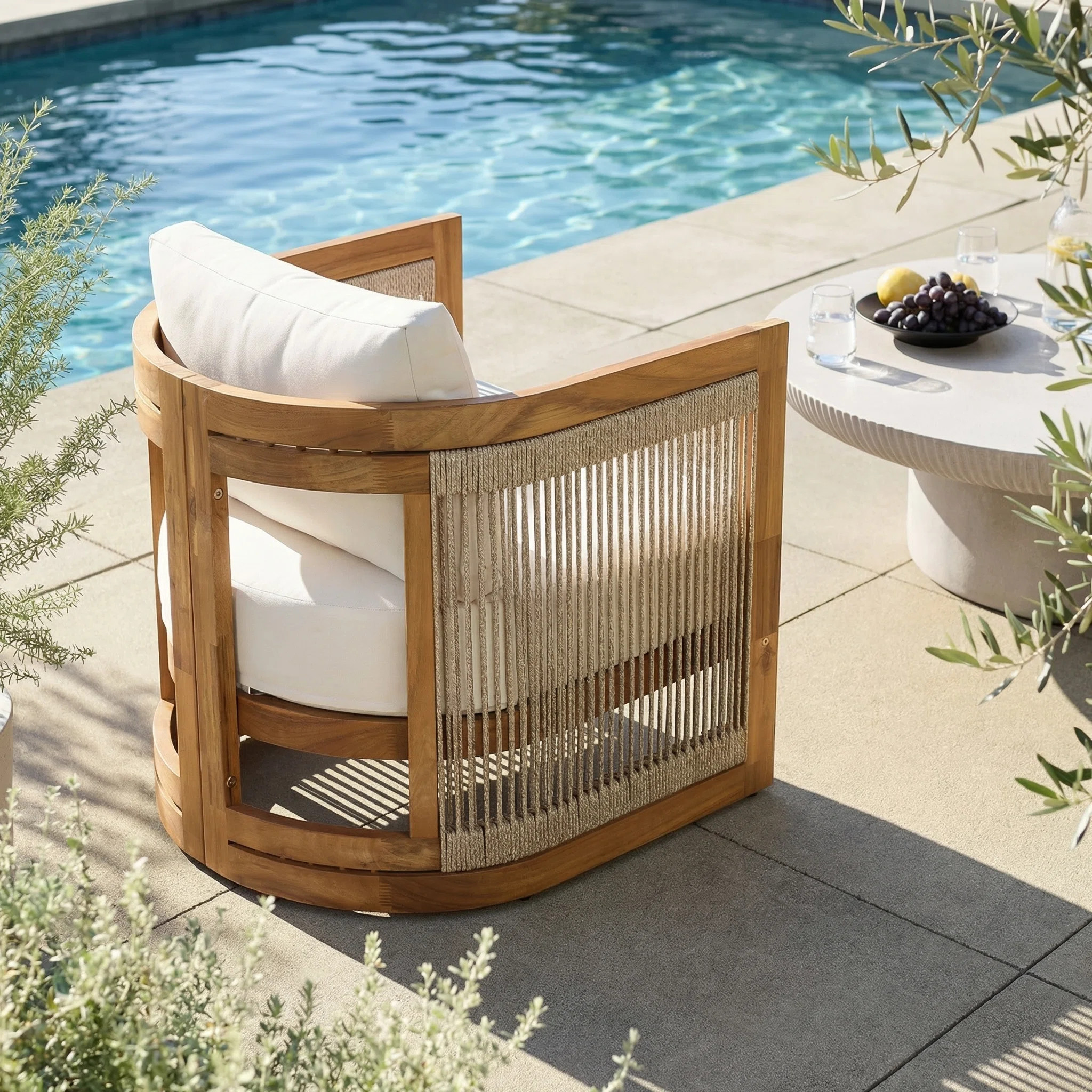 Dakota Fields Yahir Patio Acacia Wood & Woven Rope Lounge Chair With Cushions & Reviews | Wayfair | Wayfair North America