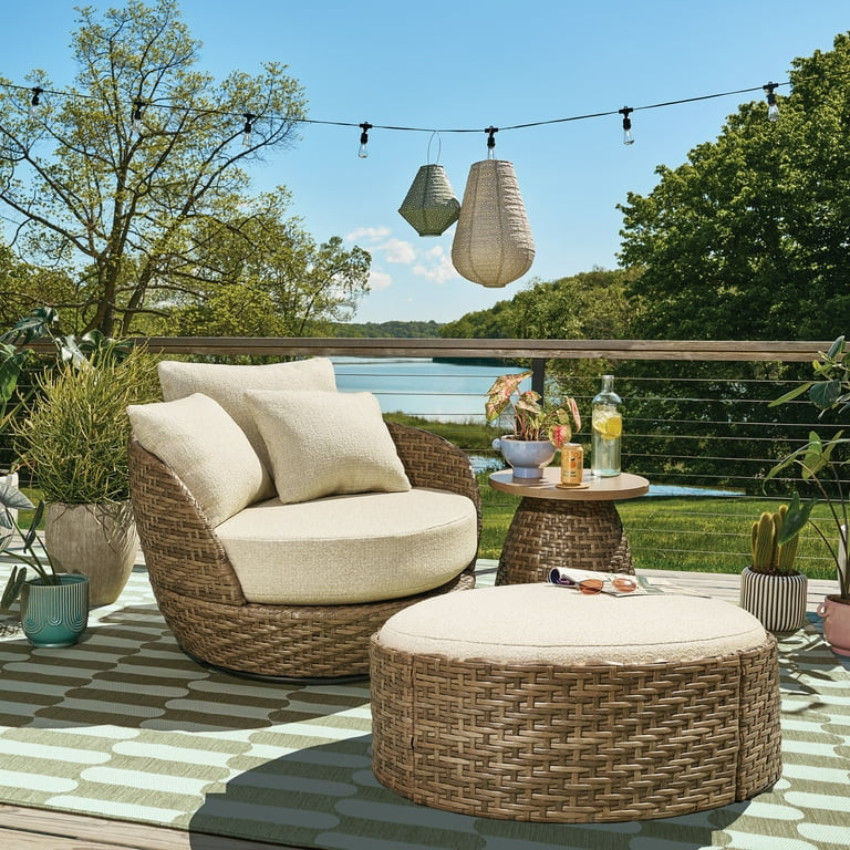 Beautiful Wicker Outdoor Side Table with Faux Wood Top by Drew Barrymore, Brown | Walmart (US)