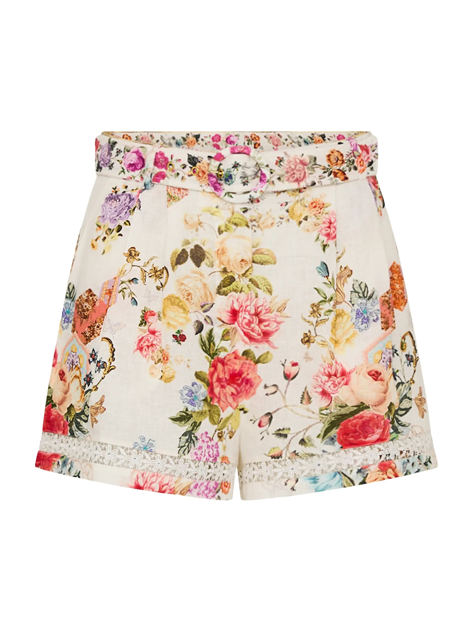 Floral Linen Belted Shorts | Saks Fifth Avenue
