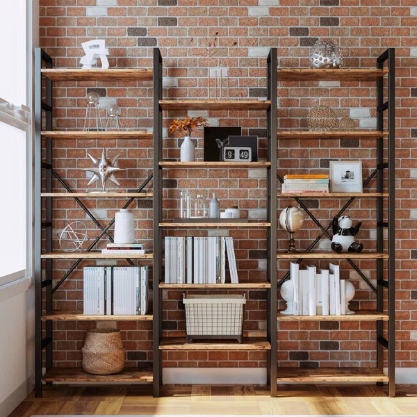 17 Stories Bookcases And Bookshelves Triple Wide 6 Tiers Industrial Bookshelf, Large Etagere Book... | Wayfair North America