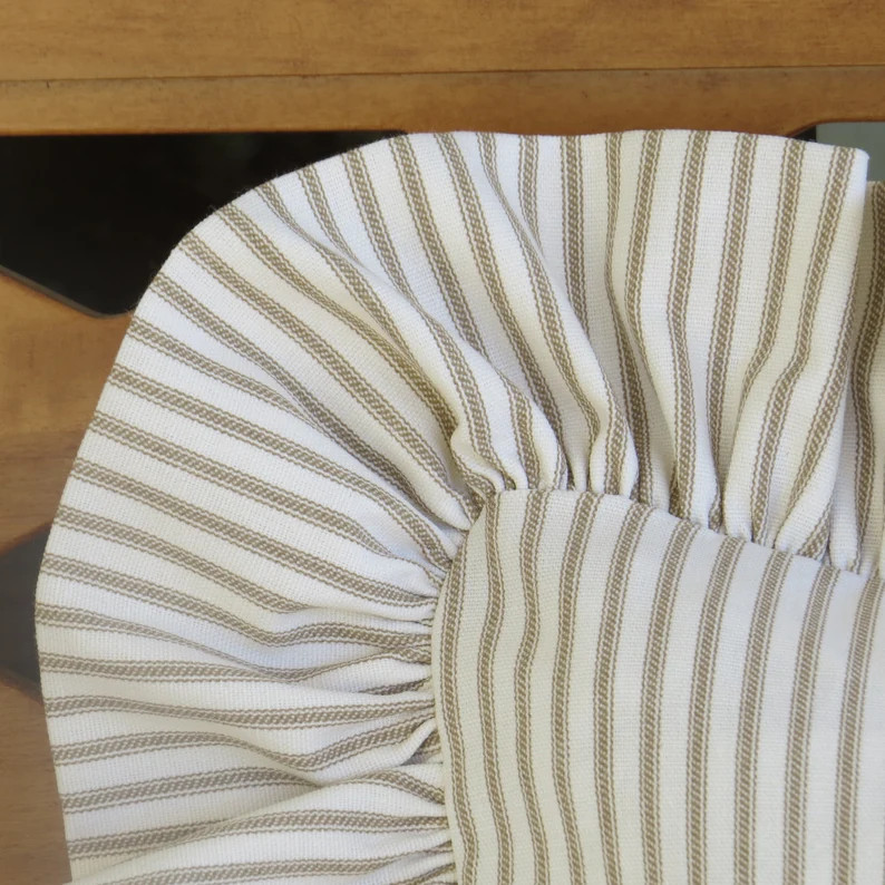 Taupe Ticking Stripe Ruffled Pillow Cover/cotton Pillow Cover/ticking Stripe Ruffled Pillow Cover... | Etsy (US)
